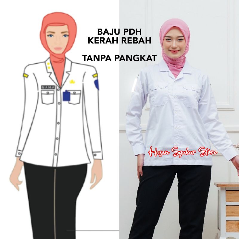 Baju PDH putih wanita KERAH REBAH ASN dilingkungan provinsi baju putih kemendagri, PPPK