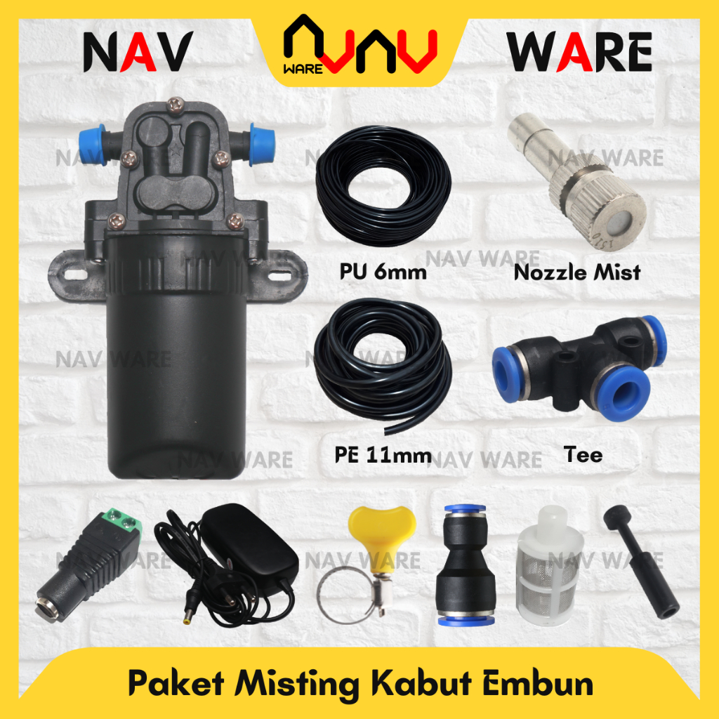 Paket Mesin Kabut Misting Nozzle 3 4 5 6 7 8 9 10 Titik Pompa DC 12V Dinamo Elektrik - Alat Pembuat 