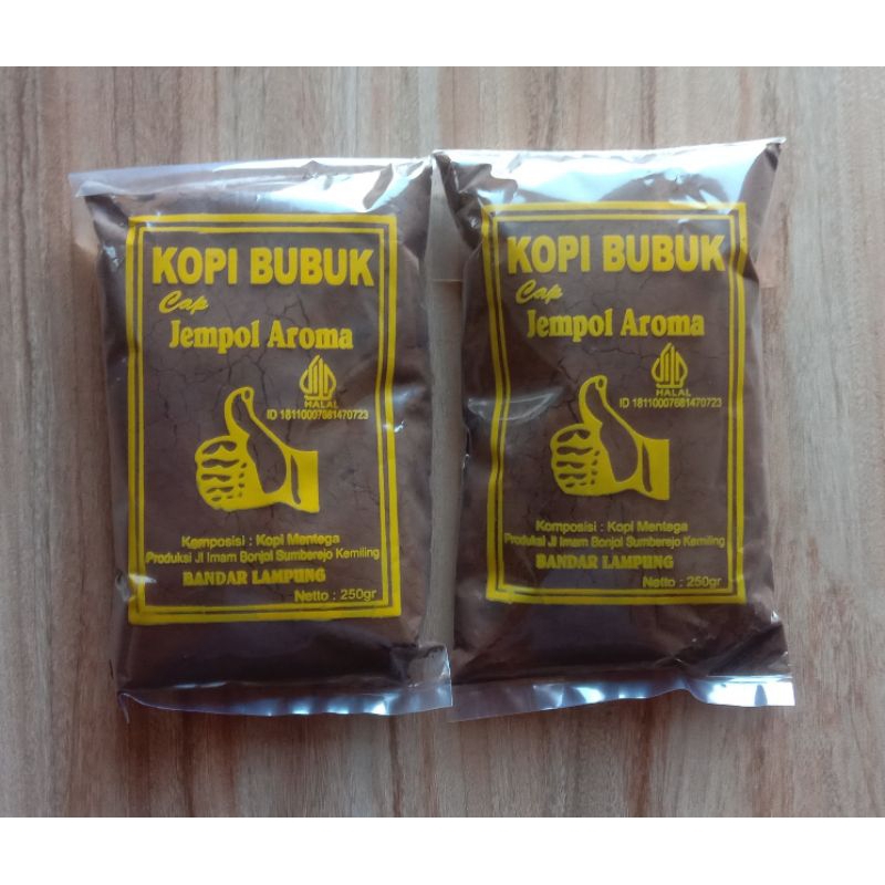 

Kopi Bubuk Asli Khas Lampung Cap Jempol Aroma. Netto 500 Gram