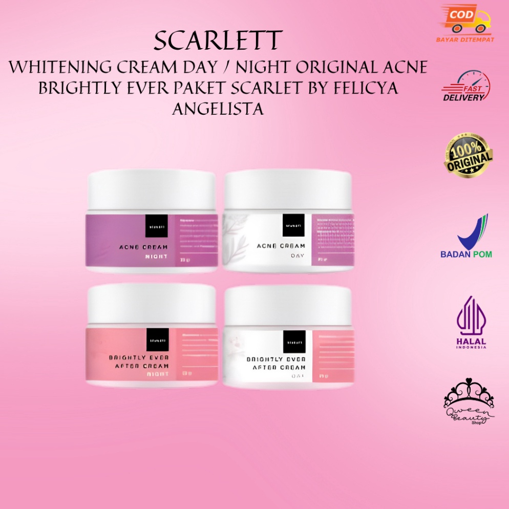 Scarlett Whitening Cream Day  Night Original Acne Brightly Ever Paket Scarlet By Felicya Angelista n