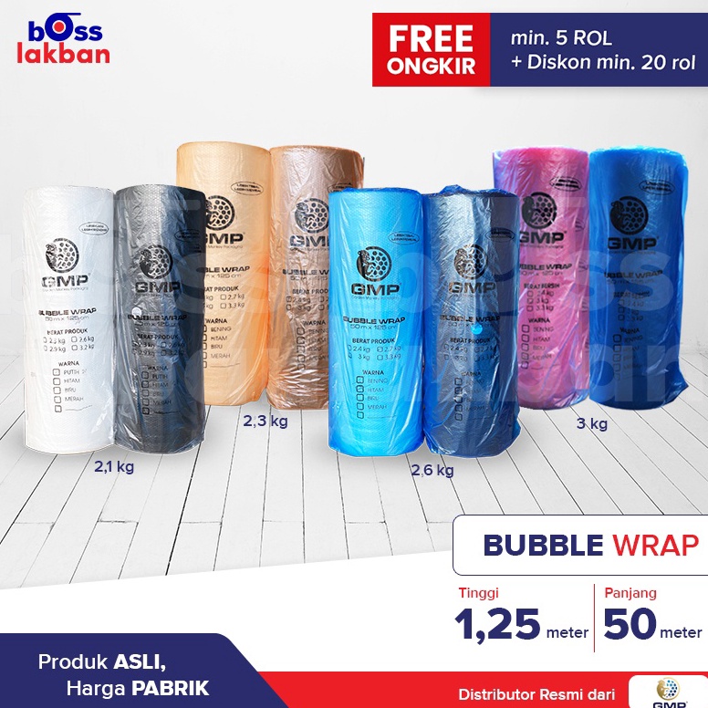 

Bubble Wrap GMP 125 cm x 5 meter Hitam Bening Merah Biru KODE R1E5