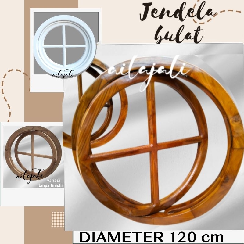 Jendela Putar Bulat Bahan Kayu Jati KB2-120 cm
