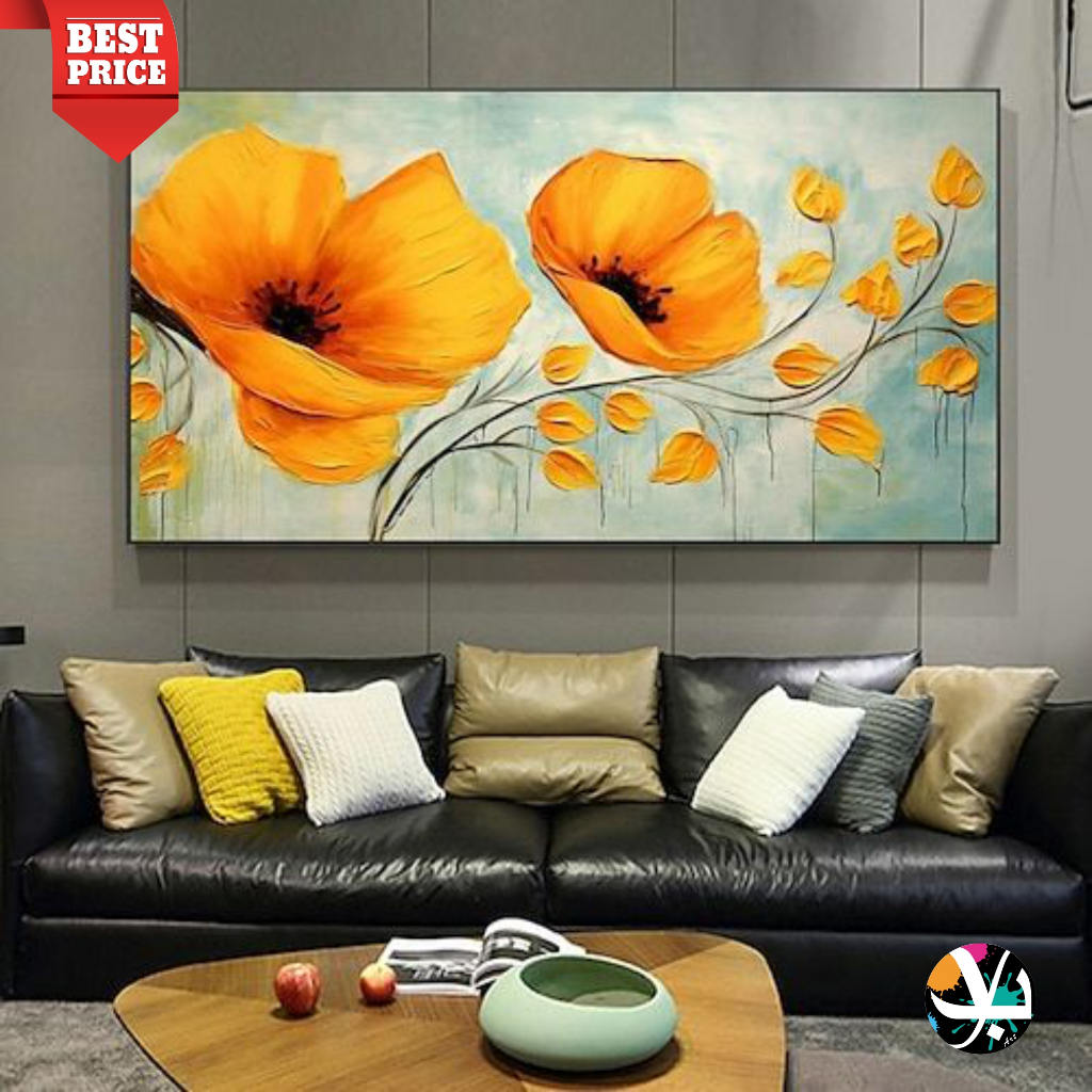 LUKISAN BUNGA TIMBUL - LUKISAN CERAH -  LUKISAN INCLAUDE FRAME ( BINGKAI )