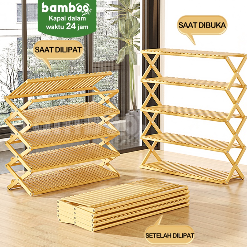 KODE H85H Bamboo Penyelenggara Rak Sepatu Sepatu Portable Serbaguna Rak Penyimpanan Serbaguna Rak Se