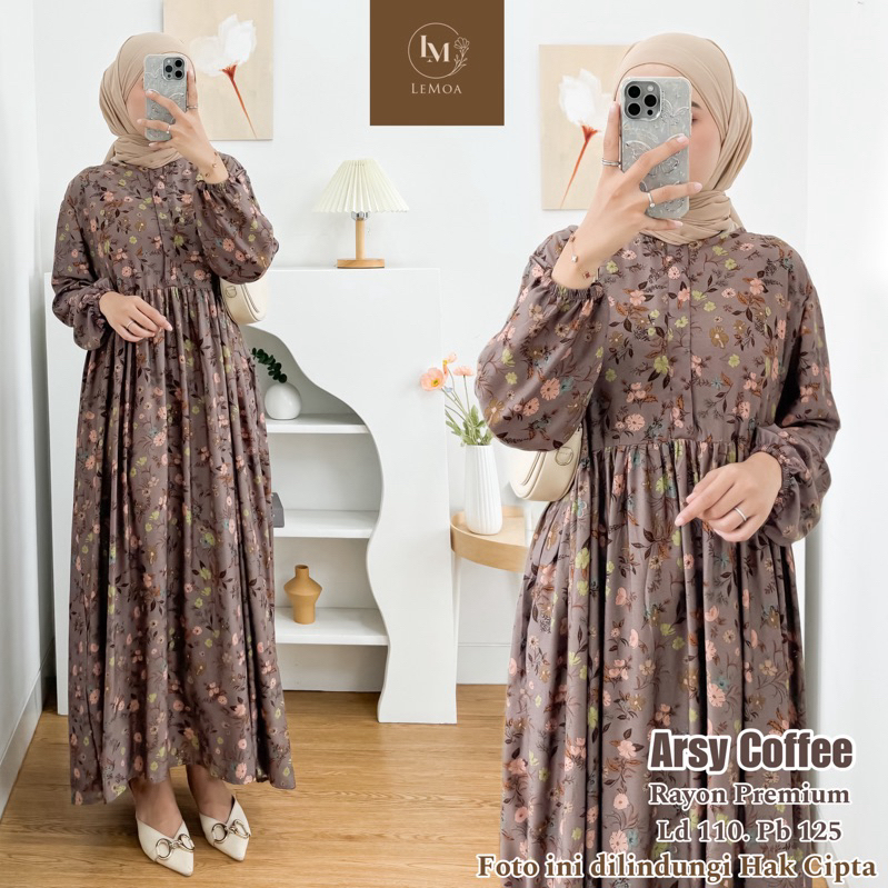 Arsy Midi Dress Rayon Motif Bunga by Lemoa Bahan Rayon Premium Terlaris Ld 110 Pb 125 Katun Flowy Dr