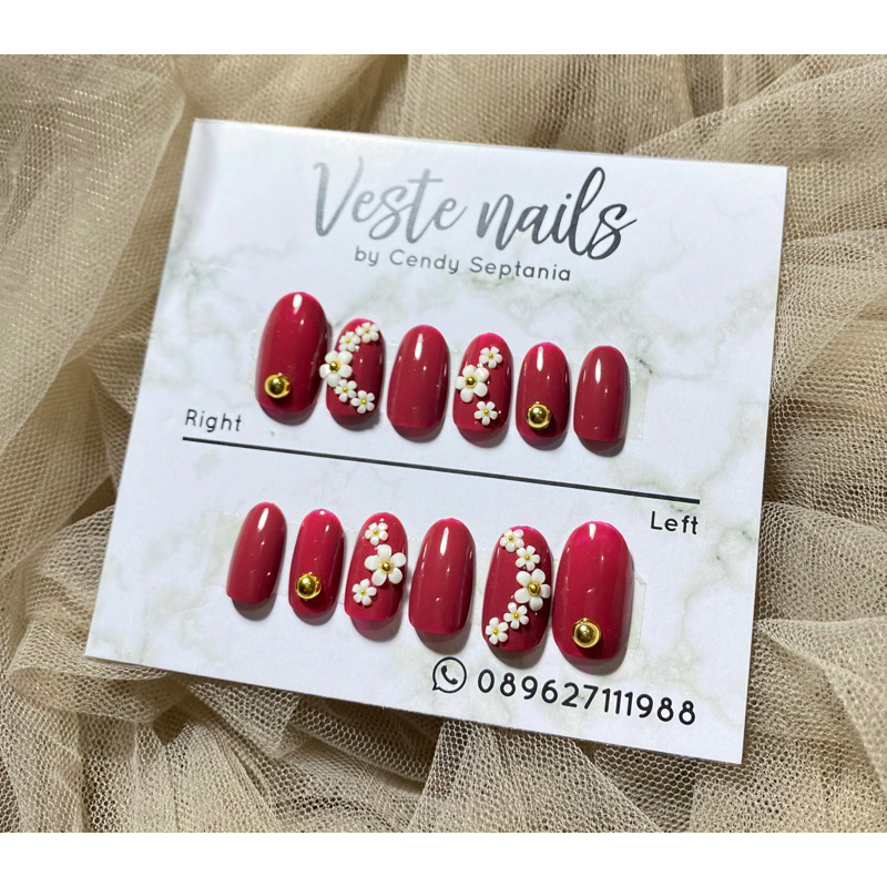fake nails kuku palsu motif bunga untuk pengantin