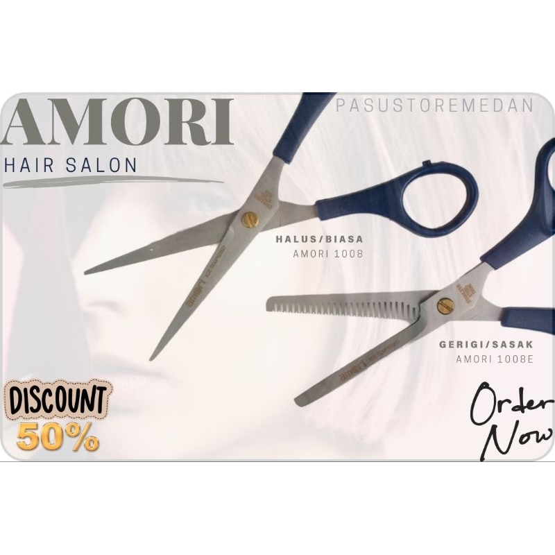 Gunting rambut AMORI halus tajam & sasak gerigi satu sisi alat cukur salon pangkas barbershop medan