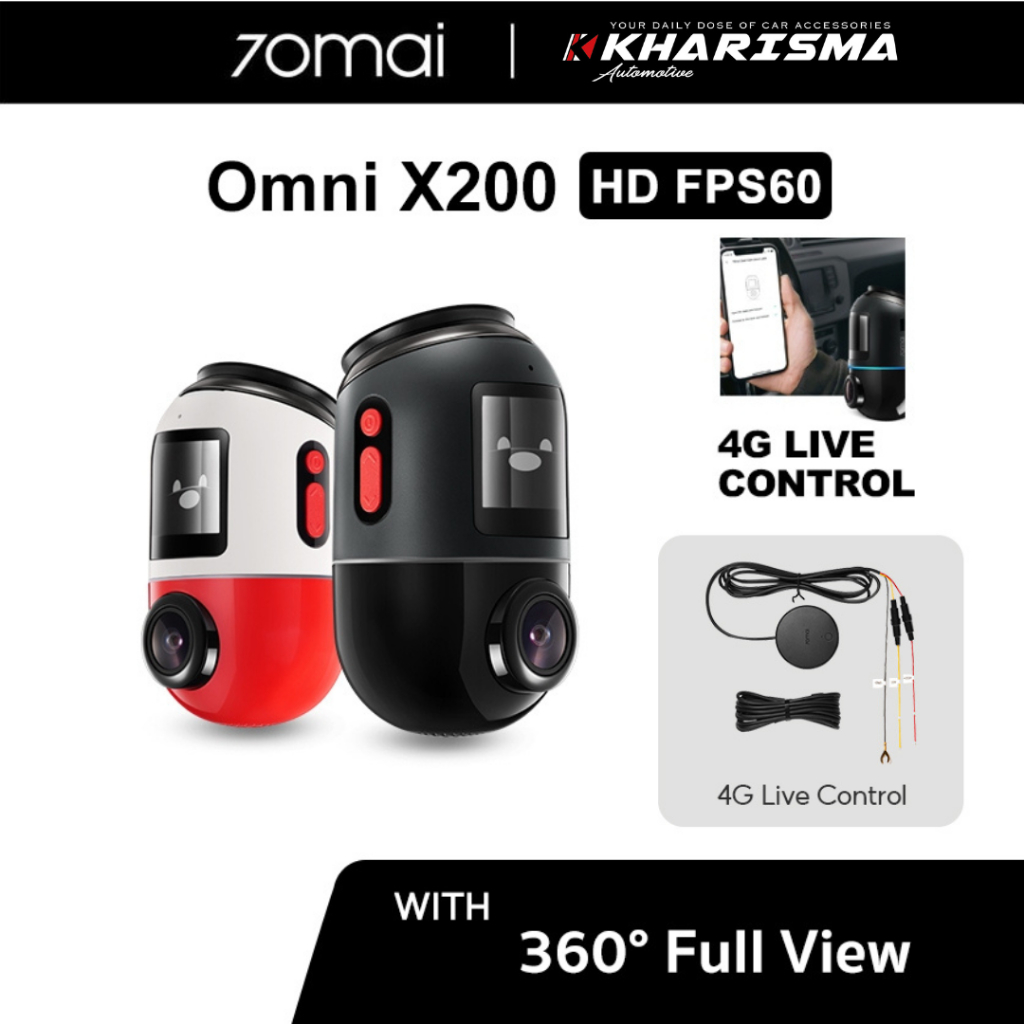 Dashcam DVR 70mai Omni X200 128GB + Hardwire Kit 360° Full View 4G Connect HD 1080P FOV 140°