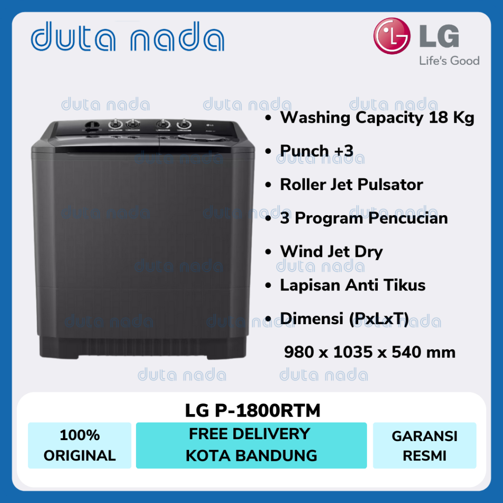 LG Mesin Cuci 2 Tabung 18KG P1800RTM / P-1800RTM