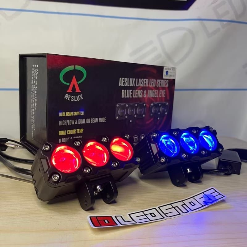 Lampu Tembak LED 3 Mata Devil Aeslux BL 21 Putih Kuning 85 Watt Blue Lens