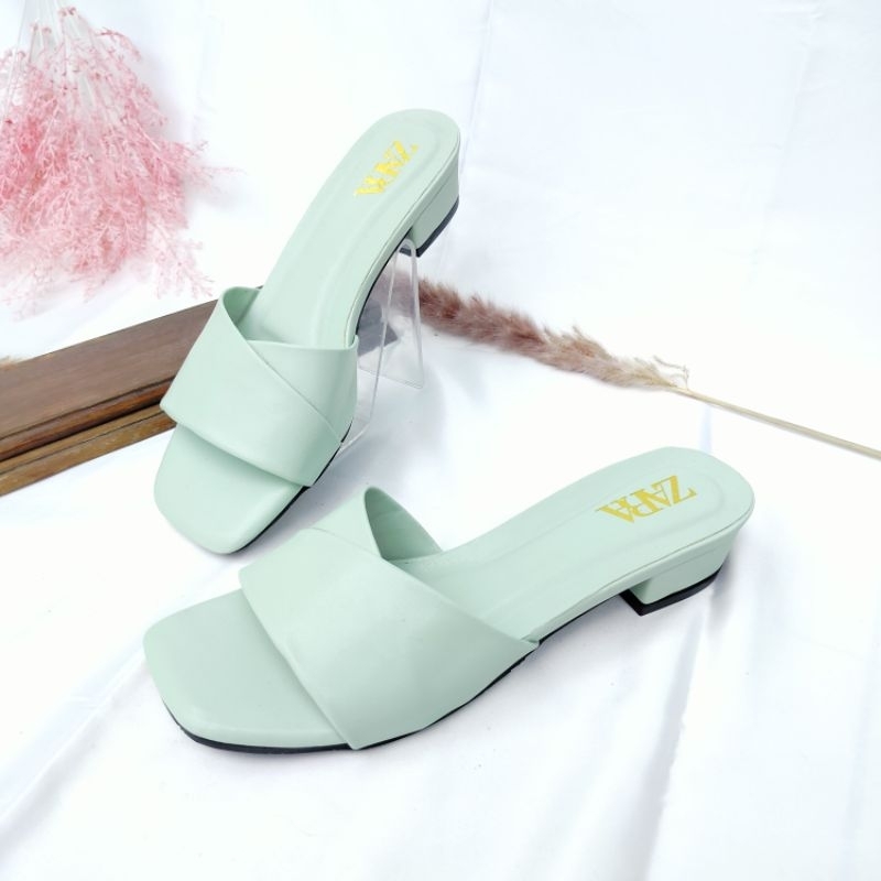 Sandal wanita kekinian mules/slop ZARA 3cm terbaru Solempang