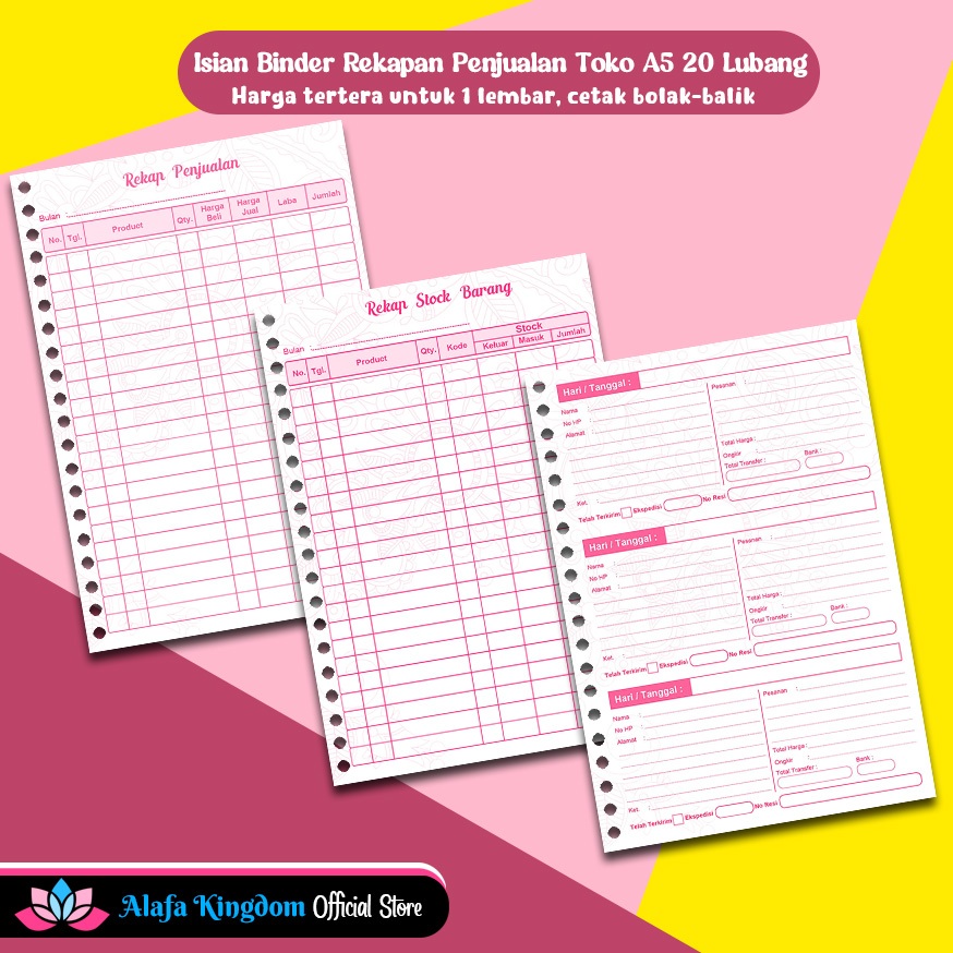

alafakingdom Loose Leaf Isian Binder A5 Untuk Rekapan Penjualan Toko Online Shop