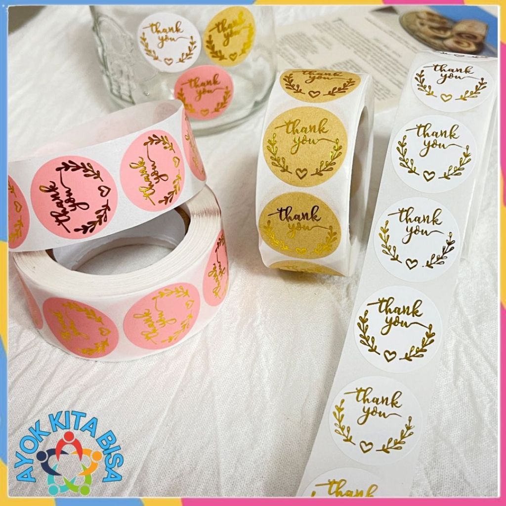 

AKB Sticker Thank You Roll Isi 500 Pcs Stiker Terima Kasih Warna Self Adhesive Seal Label Roll Sticker Thank You 2Cm Tempelan Ucapan Terimakasih Bulat 500pcs Segel Order Packing Motif Bunga Love Serbaguna