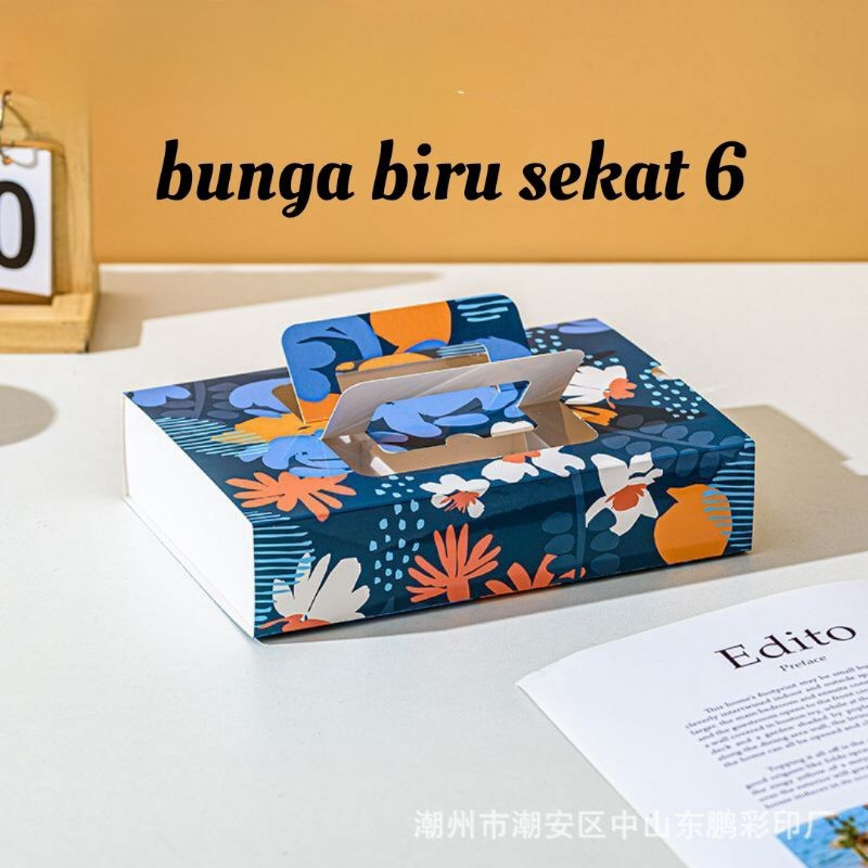 

5 pcs dox packaging mooncake sekat 4 dus kotak tenteng motif bunga abstrak kotak mooncake 50-80 gram uk 24 x 16.5x5 cm