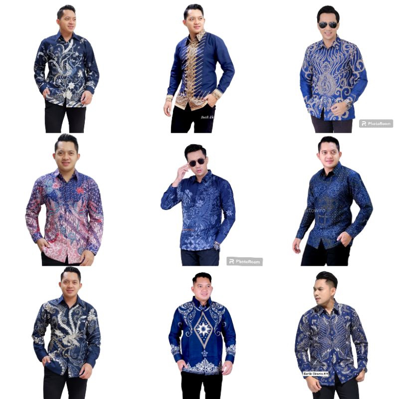 BITIK NAVY BATIK PRIA MODERN BAJU ATASAN KEMEJA BATIK LENGAN PENDEK BATA BATIK BAJU HEM BATIK BIRU D