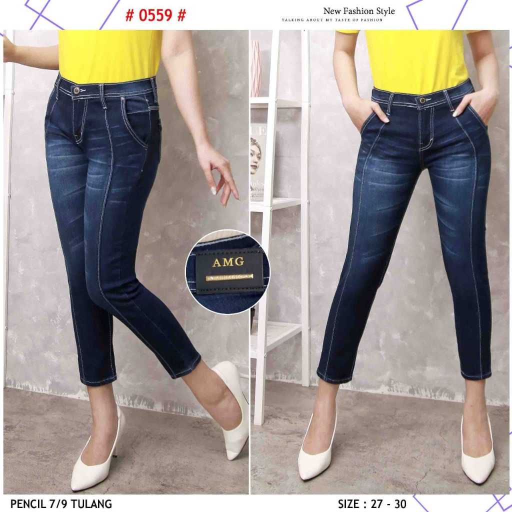 Celana Jeans Panjang 7/9 Skinny Wanita Front Line Lengkung Ukuran 27-34 ada 4 Warna
