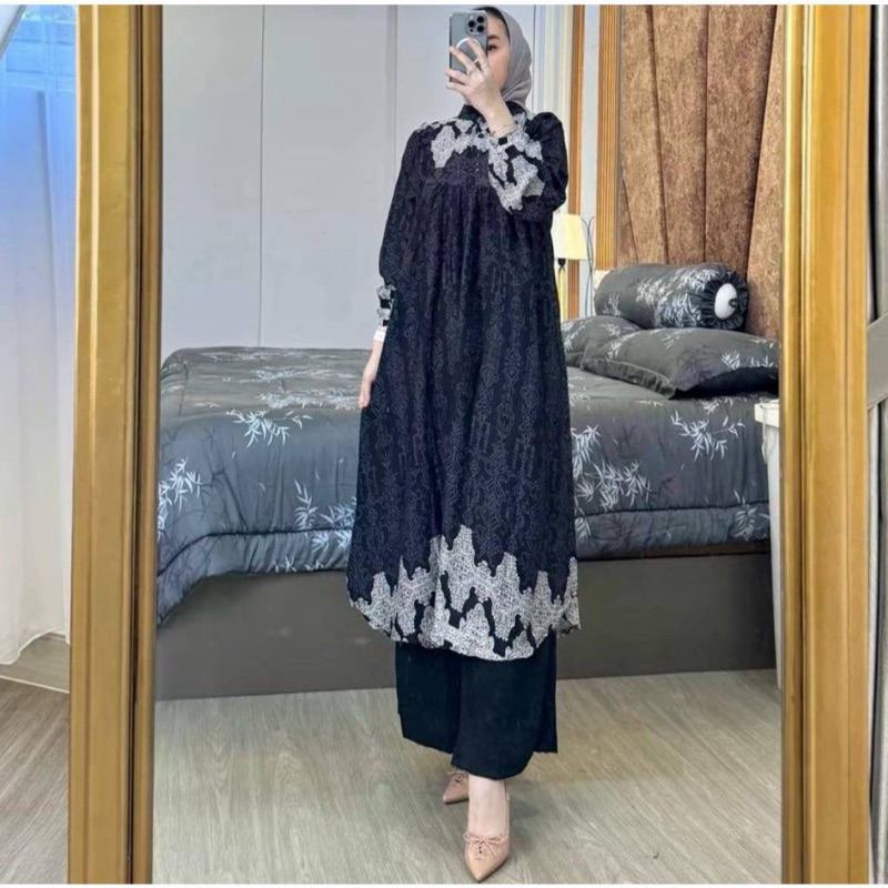 Setelan Tunik Wanita Rayon Diamond Kekinian // Bella Set Tunik Terbaru
