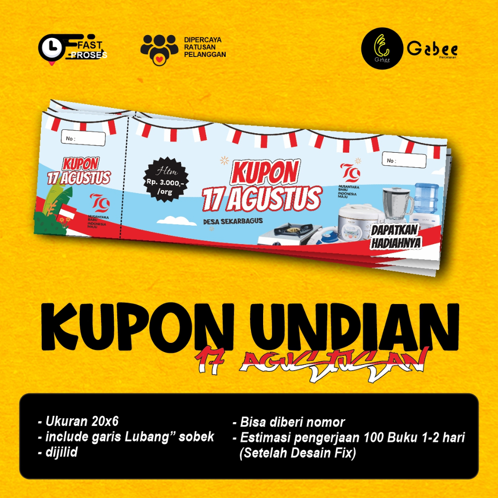 

KUPON UNDIAN / KARCIS PARKIR RETRIBUSI / KUPON JALAN SEHAT / TIKET WISATA / VOUCHER DISKON / INFAQ