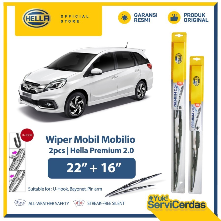 Wiper Mobil HONDA Mobilio 22" + 16" (2pcs) - HELLA Premium 2.0