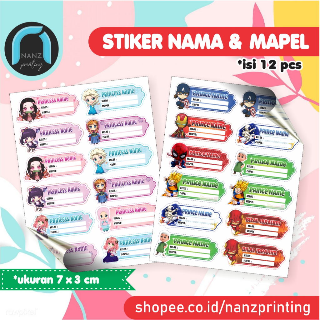 

Stiker Nama Anak Custom Waterproof Pensil Buku Peralatan Sekolah