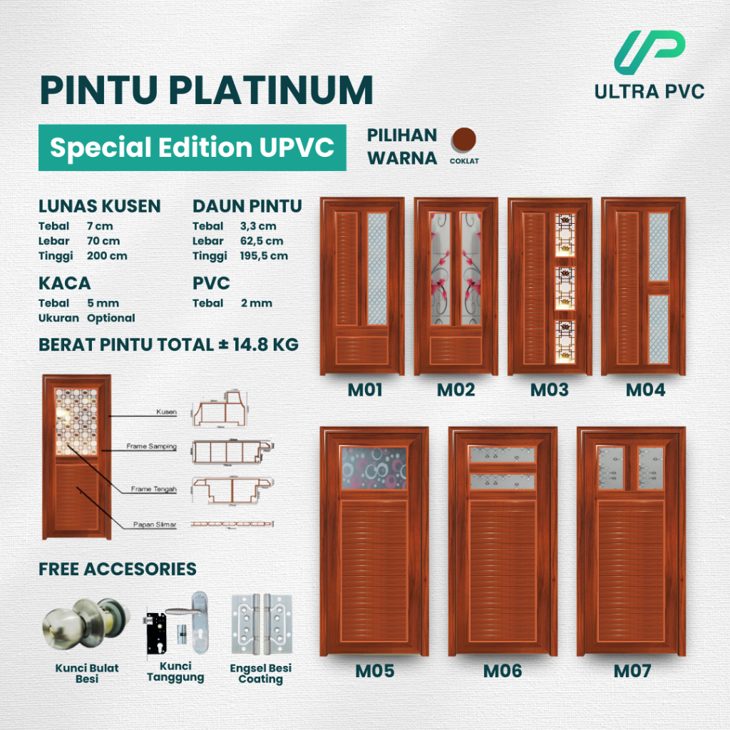 PINTU PLATINUM SPECIAL EDITION UPVC - COKLAT MINIMALIS // PINTU KAMAR // PINTU KAMAR MANDI // PINTU 