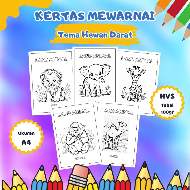 

KERTAS MEWARNAI/COLORING/KERTAS GAMBAR/KERTAS MEWARNAI ANAK PAUD TK/TEMA HEWAN DARAT