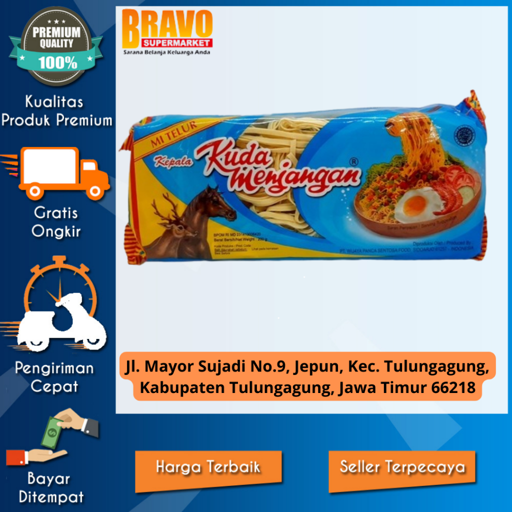 

Bravo Supermarket Tulungagung - Mie Telor Kuda Menjangan lebar 200 gr