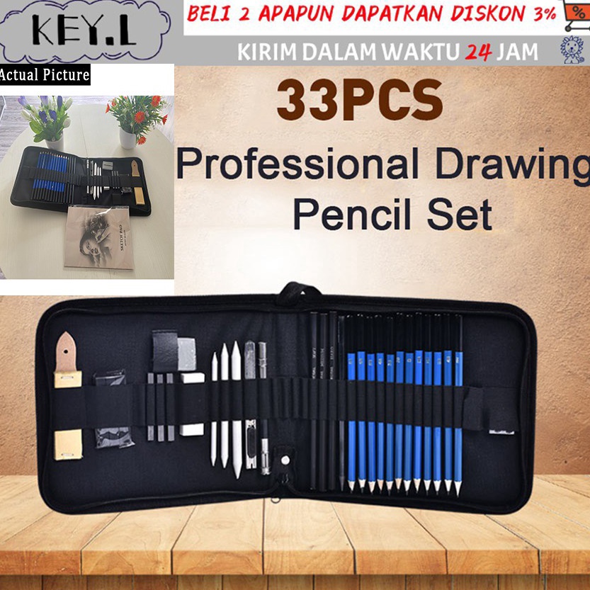 

33 Pcs pensil sketsa menggambar set pencil skecth gambar lengkap KODE K8U2
