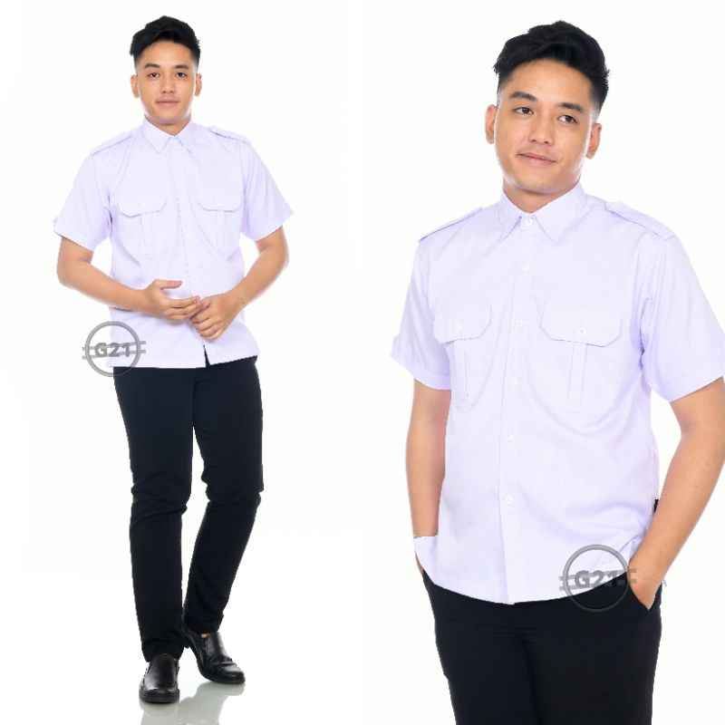 Kemeja PDH PDL PNS Putih Hitam Pria Lengan Pendek Kerja Kantor Bahan Katun Drill