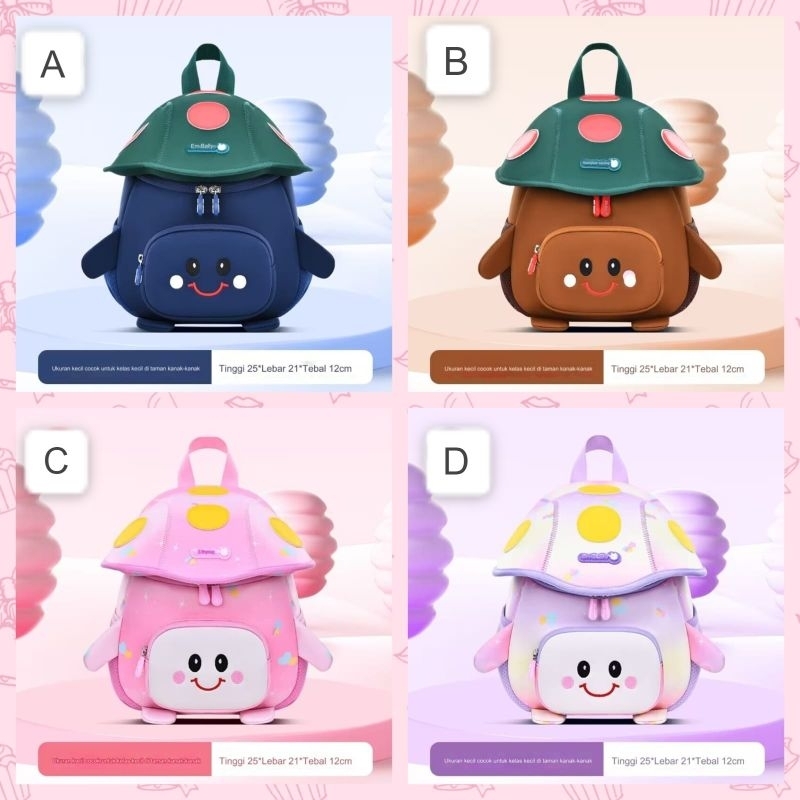 Kiddo Tas Anak Ransel Karakter Mushroom Jamur ZM Baby