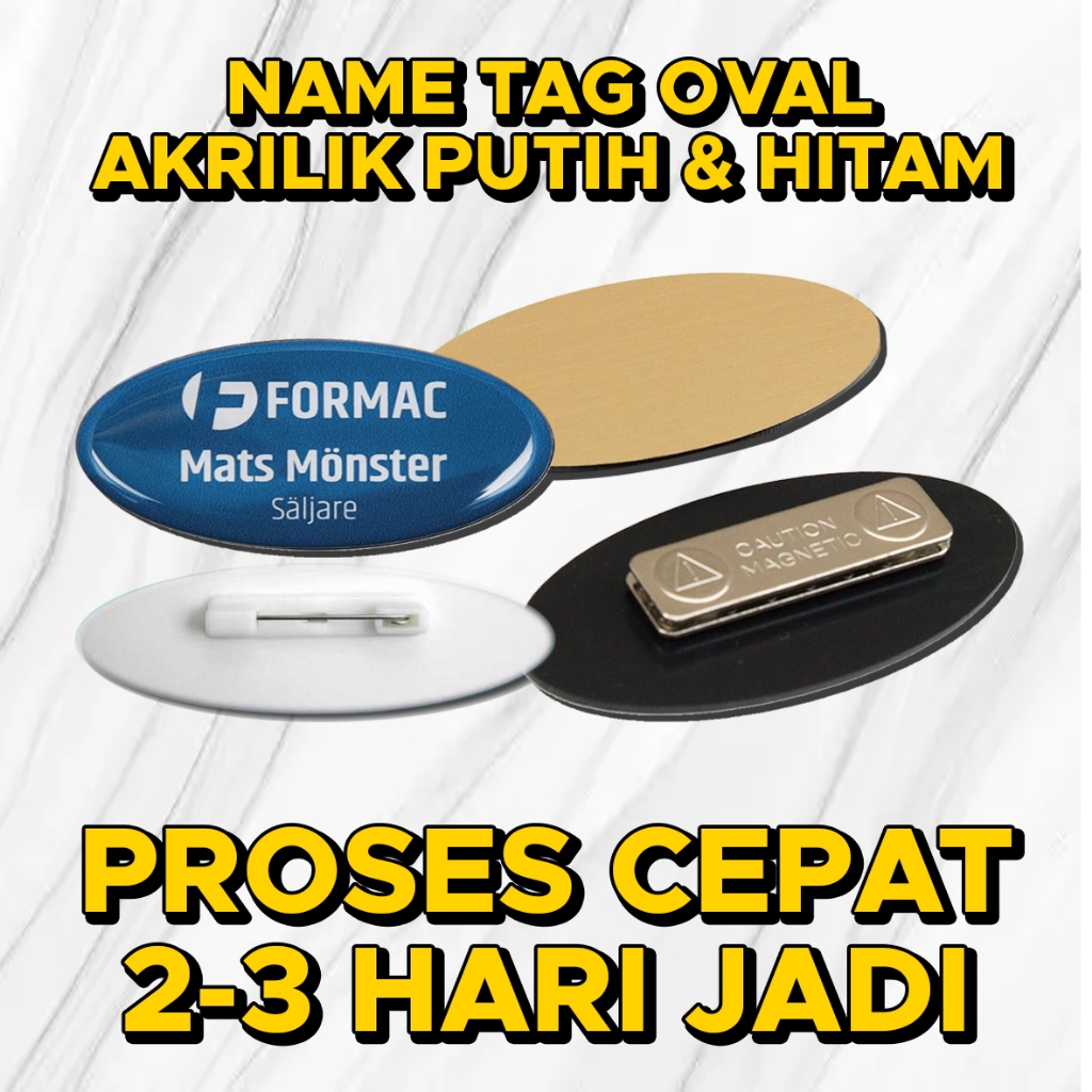 

[PROMO] Name Tag oval/Nama Dada/Papan Nama-Akrilik Custom Satuan-Proses Cepat Untuk Perkantoran/Perusahaan/Restoran/Profesi/Organisasi/Mahasiswa/Pelajar