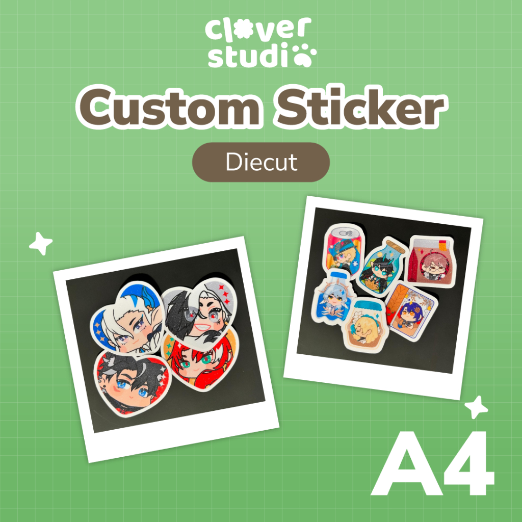 

[Per A4] Custom Cetak Sticker DIECUT | Glitter | Matte/doff | Glossy | Holo