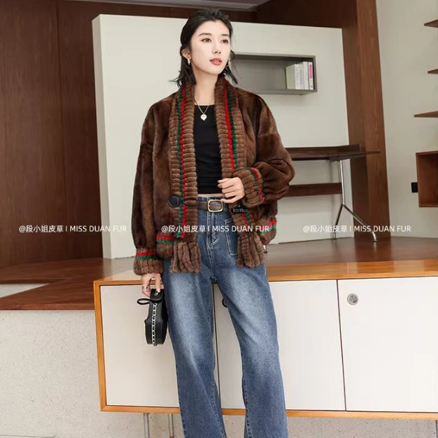 Mantel bulu retro mantel bulu pendek modis untuk wanita