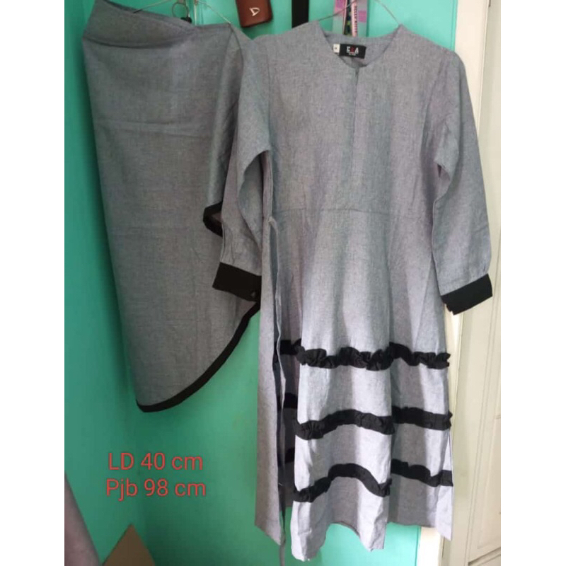 SET GAMIS ANAK PEREMPUAN SD WARNA ABU TUA NEW