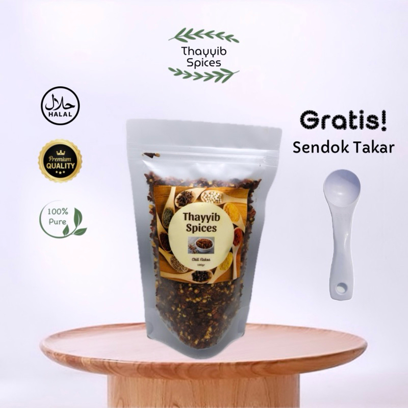 

Chili Flakes Extra Pedas Cabai Bubuk Kasar 100gr 50gr 15gr Thayyib Spices