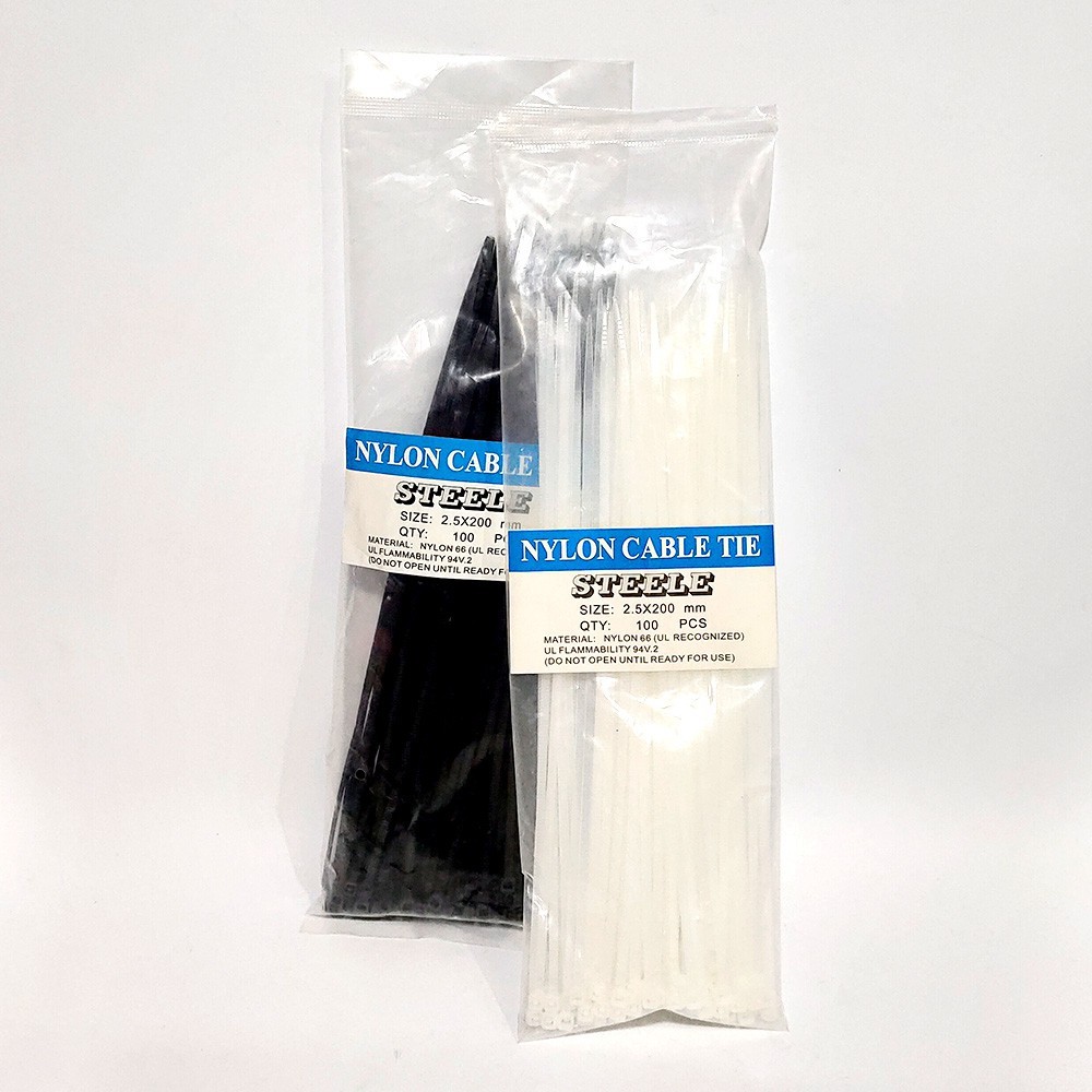 

KABEL TIS 2.5 MM x 20 CM CABLE TIES PUTIH & HITAM ISI 100 PCS