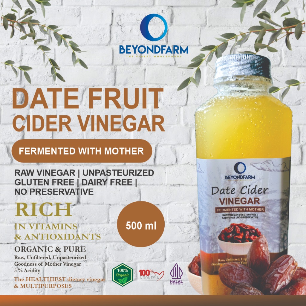 

BEYONDFARM Cuka Kurma 500 ml dengan Endapan Mother Fermentasi Probiotik / Date Cider Vinegar Bragg