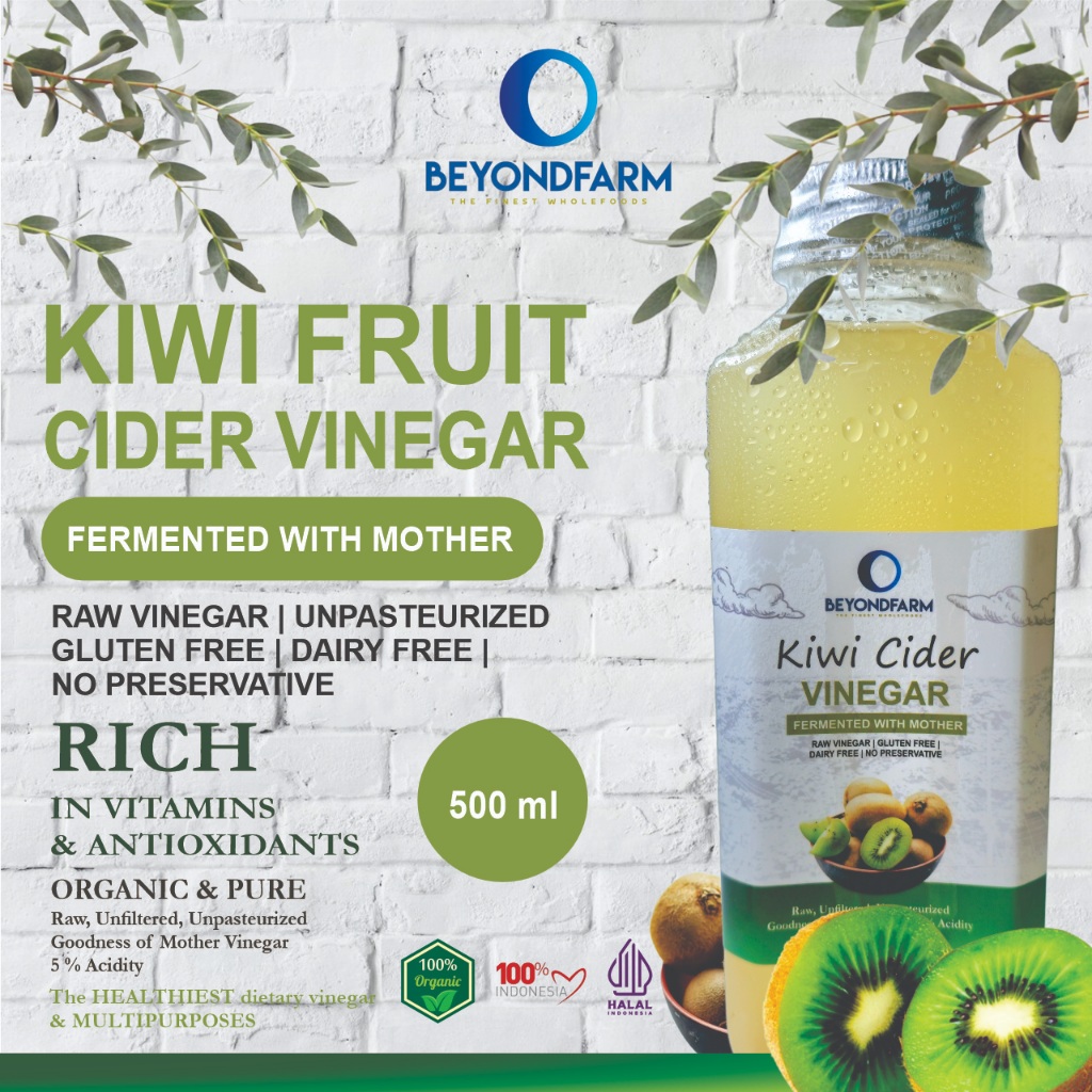 

BEYONDFARM Cuka Kiwi 500 ml dengan Endapan Mother Probiotik Fermentasi / Kiwi Cider Vinegar Bragg