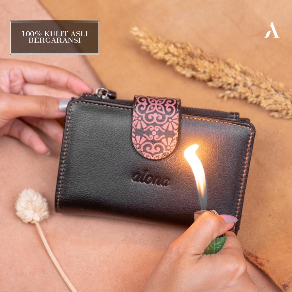 Alona Sekar Dompet Kulit Wanita Batik Wallet Lipat Mini Kulit Sapi Asli Kancing Ringan Premium Awet