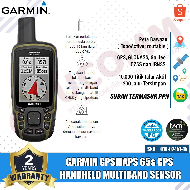 GARMIN GpsMaps 65s GPS 65s GPS Handheld MultiBand Sensor Garansi Resmi