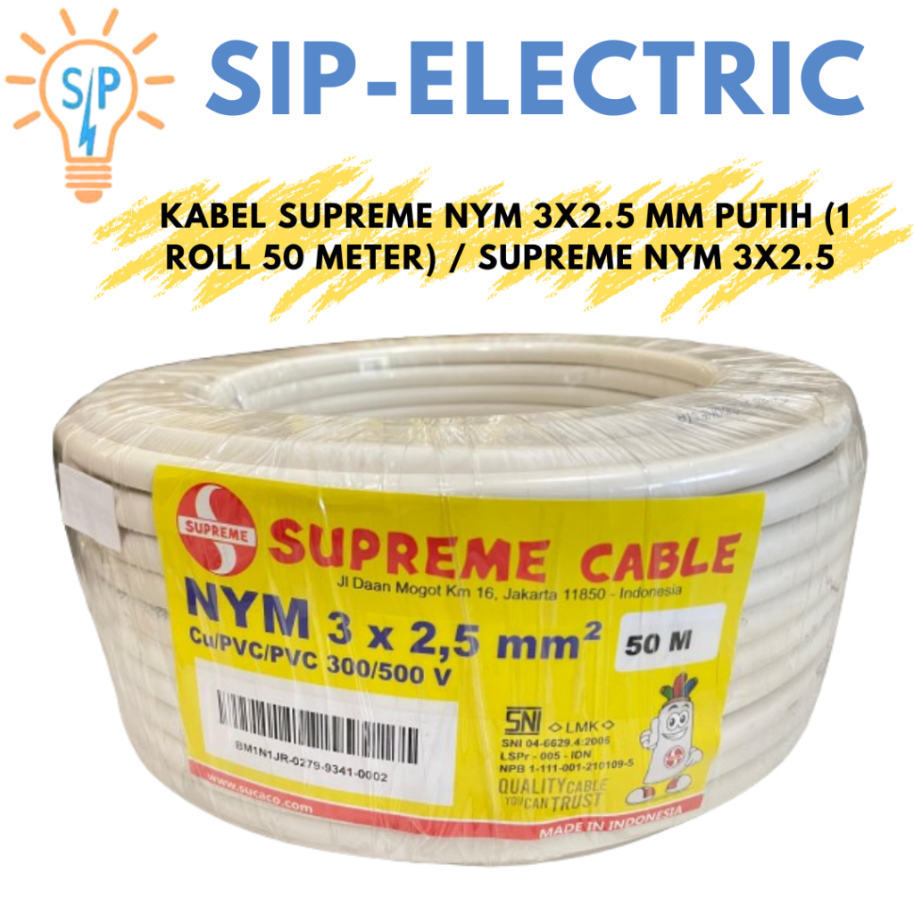Kabel Supreme Nym 3X2.5 Mm Putih (1 Roll 50 Meter) / Supreme Nym 3X2,5 MM