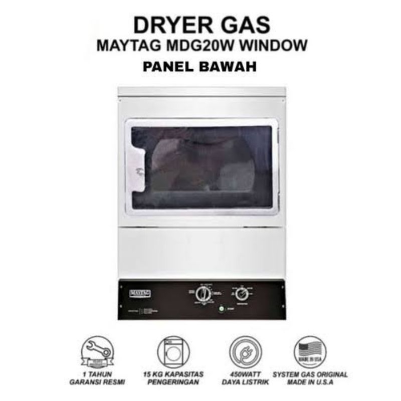 MAYTAG MDG20MWTGW mesing pengering MDG 20 DRYER Gas kapasitas 15 kg MDG20