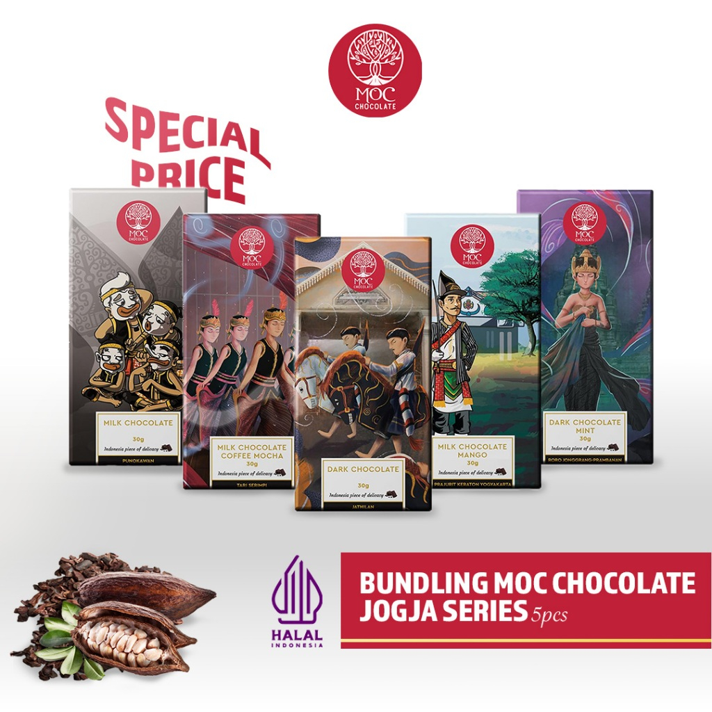 

MOC Chocolate - Paket Hemat Bundling Jogja Series 30gr x 5pcs - Halal - Chocolate Bar/Cokelat Batang - Oleh-oleh Bali - Chocolate Bali