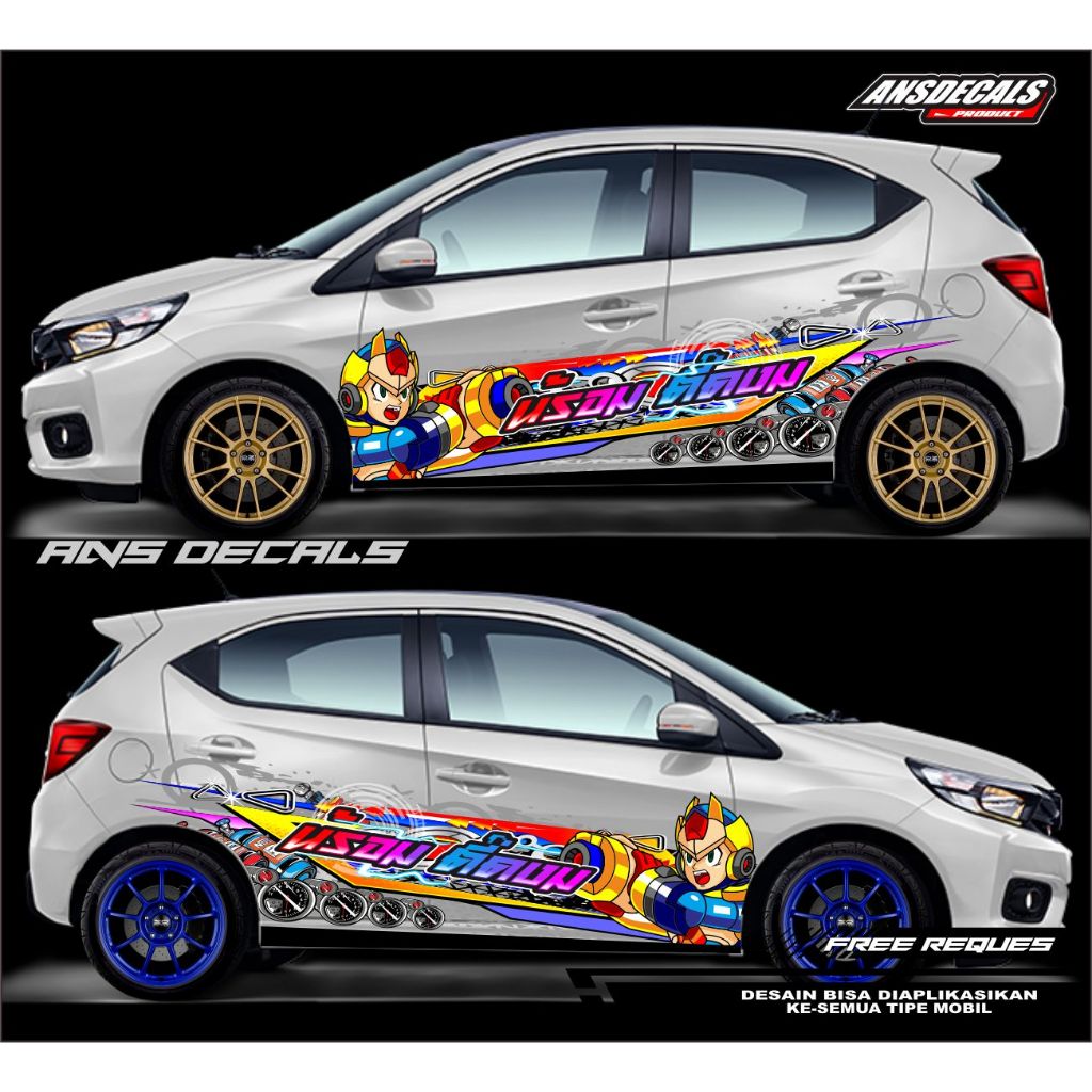 Decal Sticker Mobil brio new Agya Ayla Jazz Brio Yaris Body Samping Free Custom Nama stiker livery m