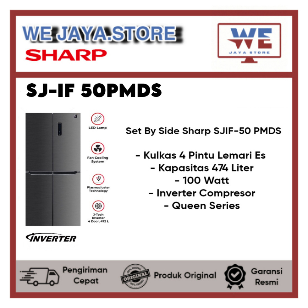 KULKAS SHARP SIDE BY SIDE SJ-IF50PMDS 474LITER SIDE BY SIDE INVERTER