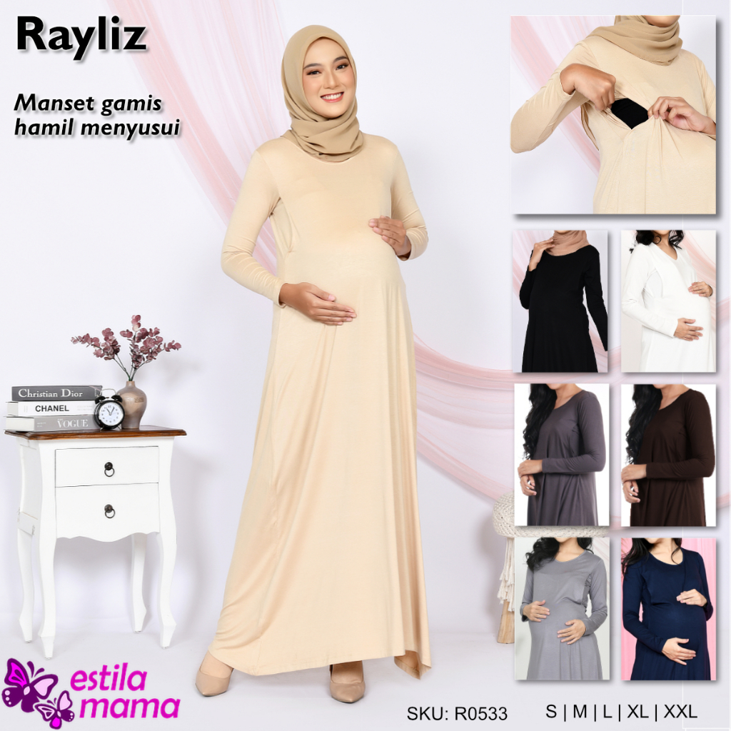 Estila Mama - Rayliz manset gamis inner hamil menyusui - Hitam/Abu/Toska/Biru/Putih/Krem/Coklat