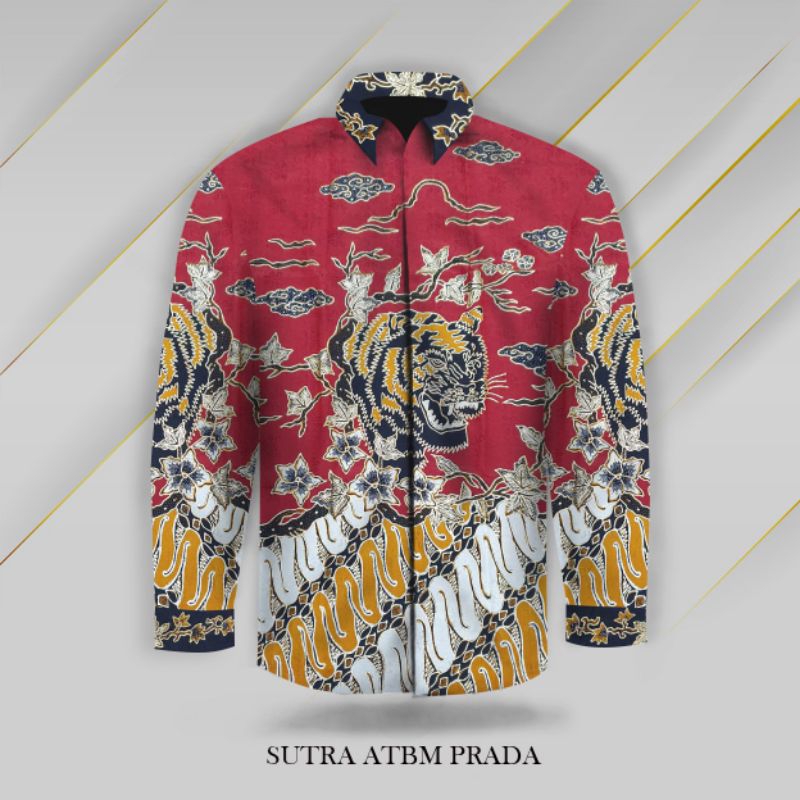 kain batik tulis pria prada bahan sutera atbm motif macan harimau