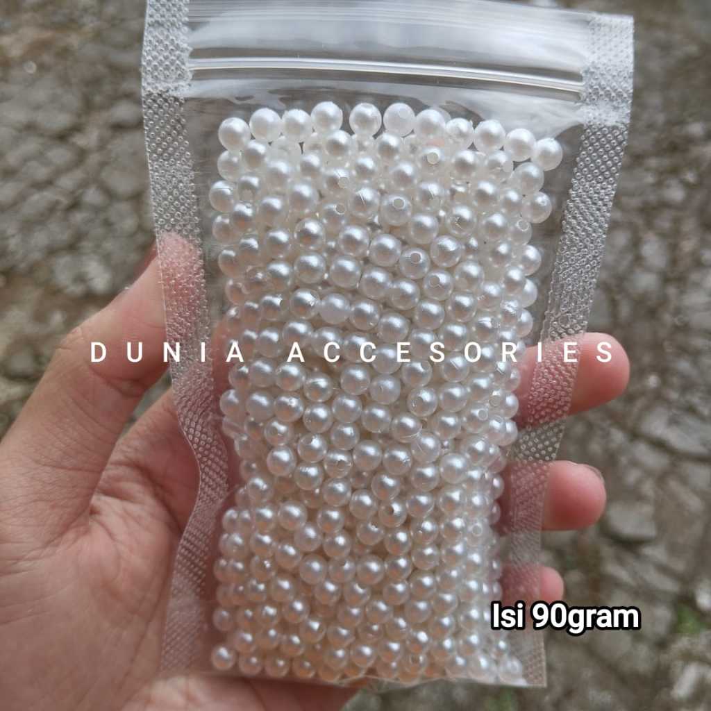 COD 1Pouch Manik Manik Mutiara Ringan 4mm 6mm 8mm Warna Putih