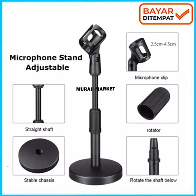 tand Mic Meja Holder Microphone Dudukan Tripod Tiang Penyangga Mikrofon Podium Podcast