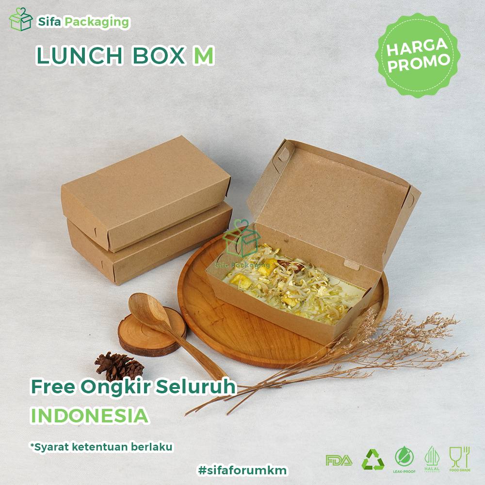 Lunch Box Paper Kraft Coklat Laminasi Ukuran M Dus Nasi Kotak Takeaway